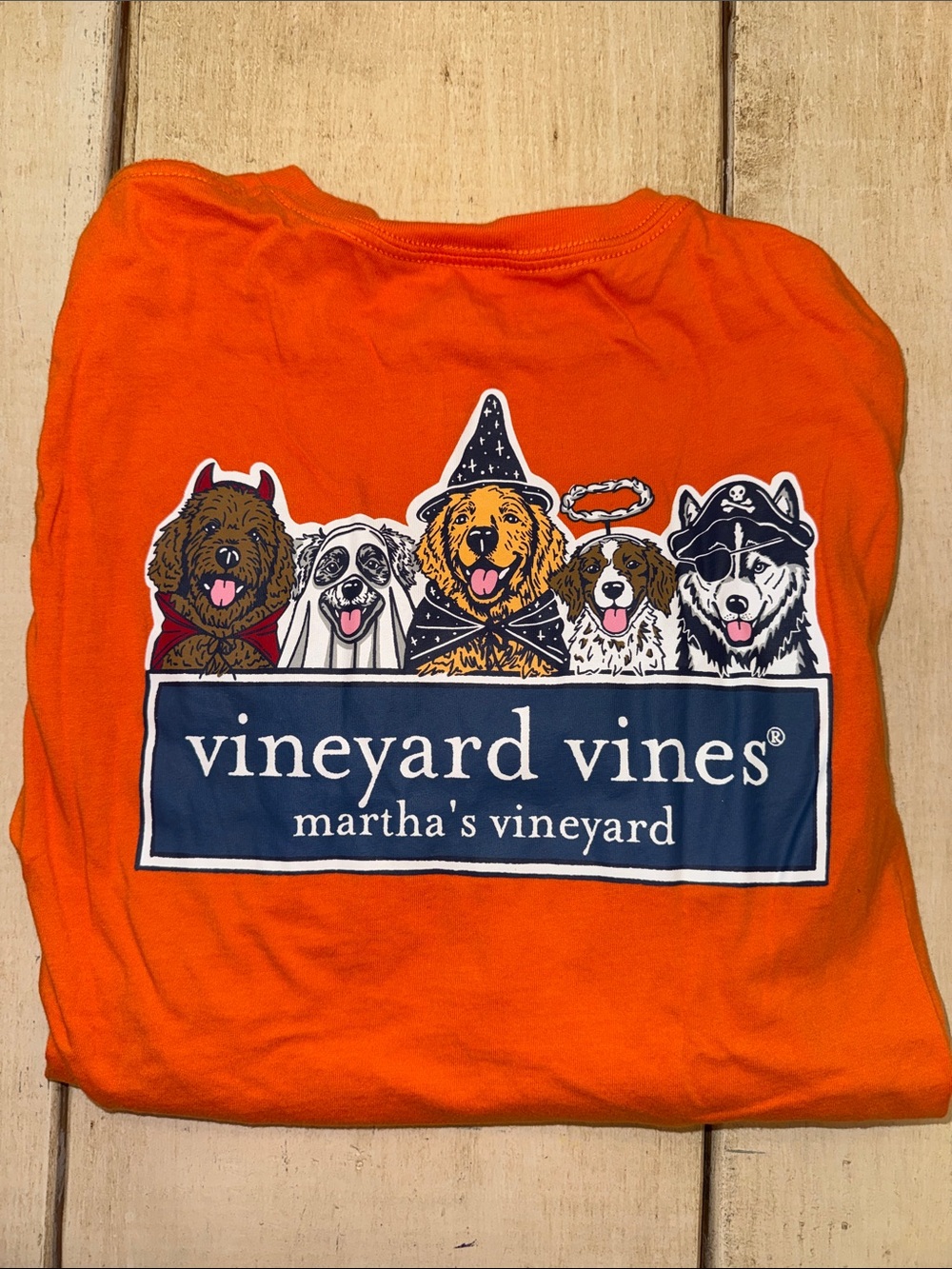 Vineyard Vines Orange Dog Graphic Pet Tee with Navy Logo